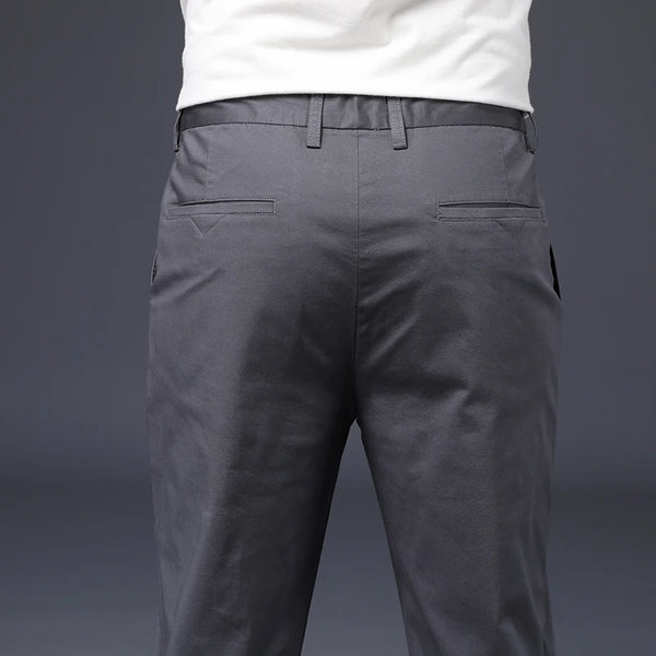 Premium Cotton Stretch Men's Casual Pants in classic colors, featuring a straight-leg design and comfortable spandex blend.