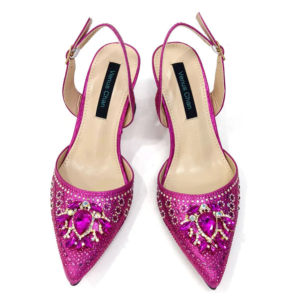 Embellished party footwear with genuine crystals and comfortable heel design