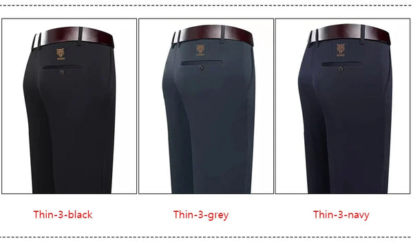 Moisture-wicking suit pants with comfortable stretch waistband