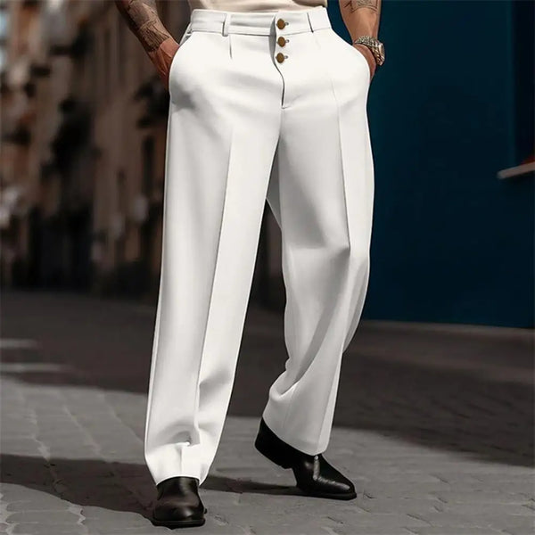 Elegant men's straight fit suit pants in solid colors, crafted from a polyester-cotton blend for comfort and style.