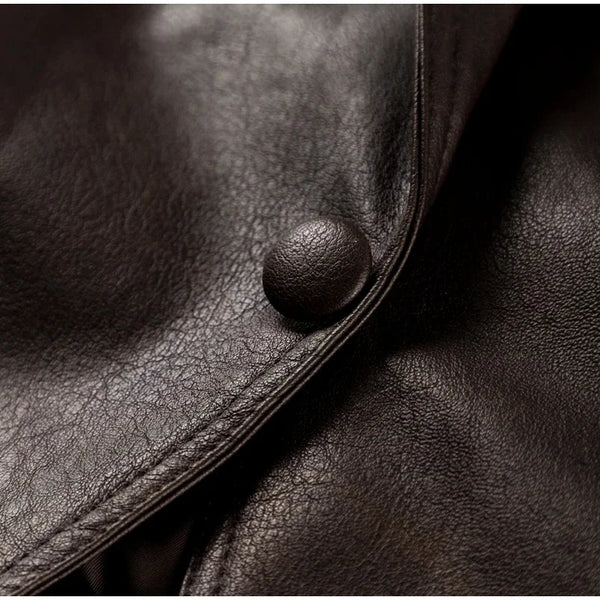 Chic belted leather bomber jacket for women, featuring lace-up detail, hood, and notched lapel, perfect for autumn and winter