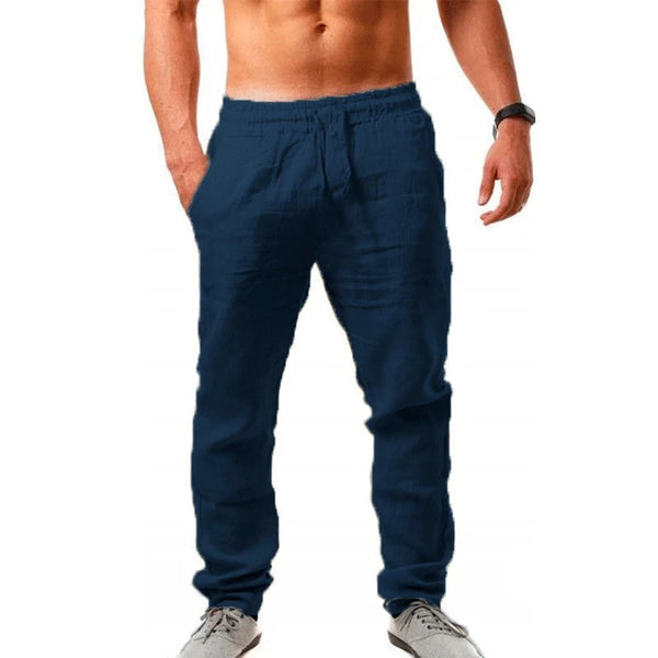 Comfortable cotton-linen trousers featuring unrestricted wide-leg movement