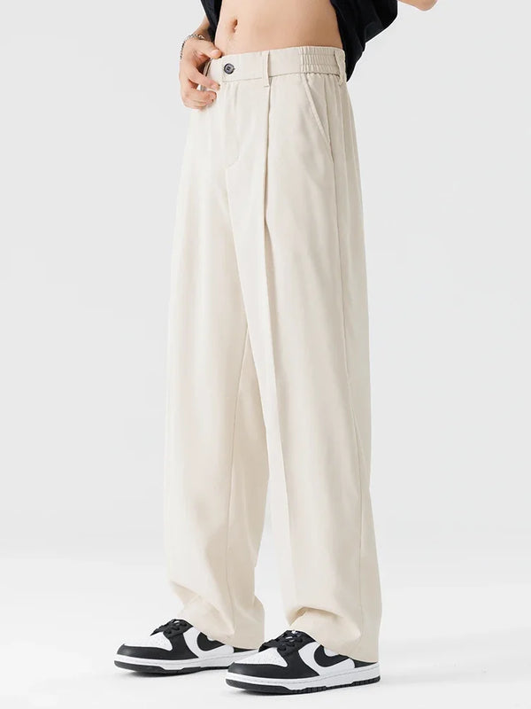 Casual wide leg business trousers for men in premium polyester, perfect for smart casual and office wear.