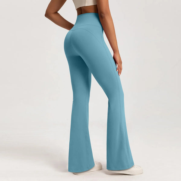High-waist wide-leg yoga pants in black, made from breathable nylon and spandex.