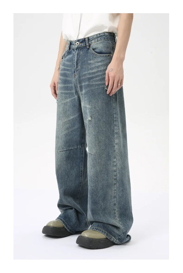 Softened denim wide leg jeans in washed blue for all-day comfort