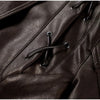 Chic belted leather bomber jacket for women, featuring lace-up detail, hood, and notched lapel, perfect for autumn and winter