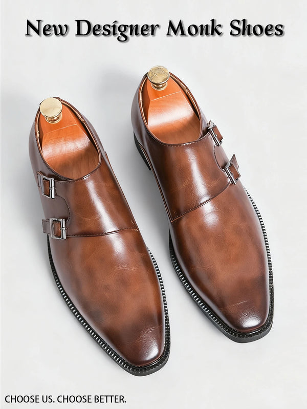 Top view of monk strap leather oxfords showing solid pattern construction