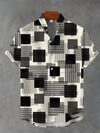 Versatile unisex shirt with geometric pattern and denim texture for warm weather occasions