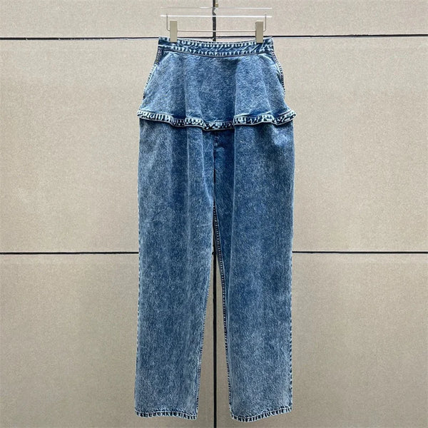 Y2K retro washed cotton wide leg jeans in light blue denim with vintage bleached finish