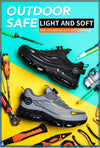 Protective work boots with steel toe guard and innovative button closure system detail view