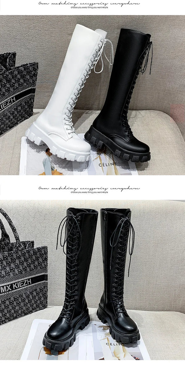 Stylish ankle high women's boots with lace-up closure, thick heel, and non-slip rubber sole for comfort and durability.