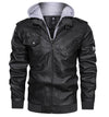 Men's PU leather hooded jacket for autumn and winter, stylish and warm, perfect for casual outings and outdoor adventures.
