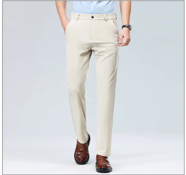 Breathable stretch pants in black paired with white dress shirt for classic business attire