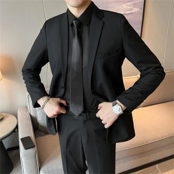 Flat-front pants included in the slim fit men's business suit set.
