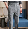 Men's slim fit dress pants in British style with elastic waist, perfect for casual or formal occasions, made from polyester b