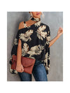 Elegant floral print blouse with batwing sleeves, halter collar, perfect for casual and office wear, made from soft cotton bl