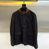 Elegant stand-up collar detail of the Italian men's casual jacket, ideal for business casual settings.