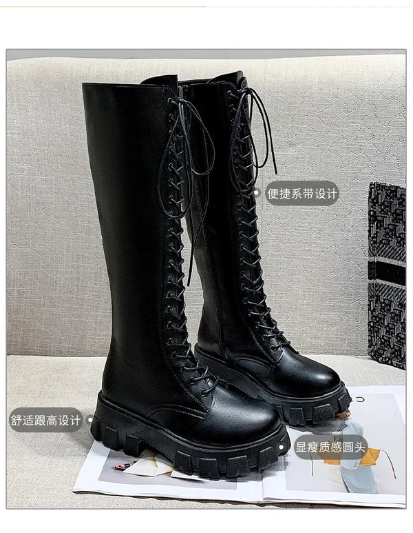 Stylish ankle high women's boots with lace-up closure, thick heel, non-slip rubber sole, perfect for fall and winter fashion.