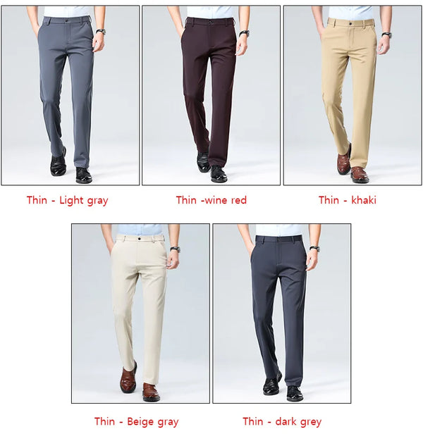 Elastic waist straight suit pants for effortless smart casual style