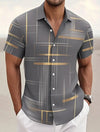 All-season short sleeve shirt with modern grid design and comfortable regular fit silhouette