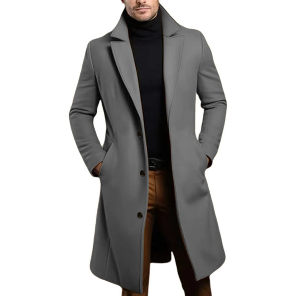 Elegant men's trench coat with stand collar and buckles, perfect for casual and formal occasions, crafted from durable polyes