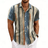 Casual vertical stripe shirt with vintage color blocking and single-breasted front closure