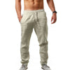 Relaxed fit cotton-linen blend pants with flowing wide-leg silhouette