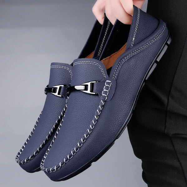 Comfort-driven brown leather loafers with massage insole for all-day wear.