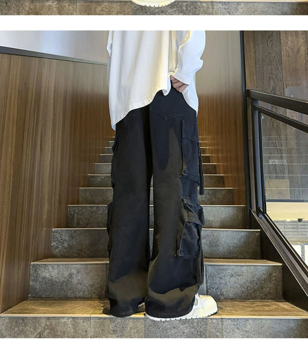 Men's high-street fashion wide-leg jeans in premium denim.
