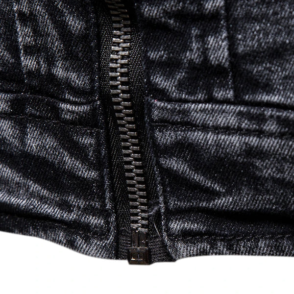 Men's Retro Slim Fit Motorcycle Jacket for fall and winter, featuring a stand collar and secure zipper front for stylish warm