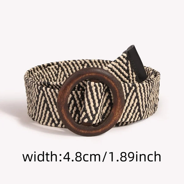 Chic woven belt for women, adjustable, lightweight, minimalist summer style, perfect for casual or dressy outfits.