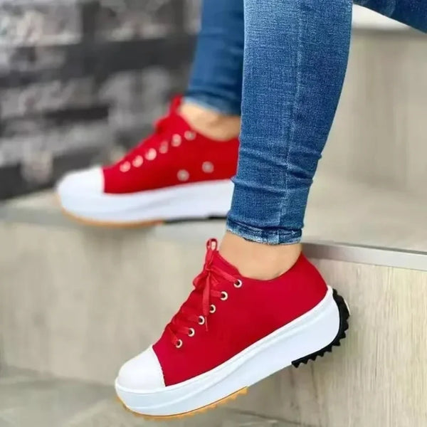 Women's lace-up platform sneakers with breathable canvas construction