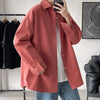 Oversized long sleeve casual shirt for men and women with Mandarin collar, perfect for spring and autumn streetwear.