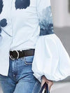 Elegant floral puff sleeve blouse for women, high-neck, loose fit, perfect for office and casual wear, made from premium poly
