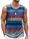 Retro Striped Tank Top with 3D Print Quick-Dry Crew Neck