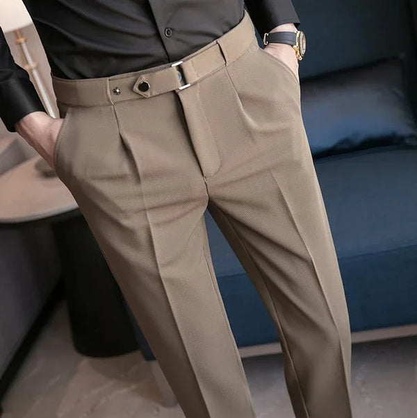 Slim fit men's luxury suit trousers in white and blue, perfect for business and formal events, crafted for comfort and style.