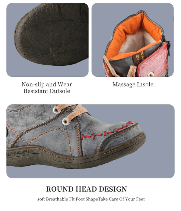 Mid-calf snow boots featuring handmade craftsmanship and zip fastening