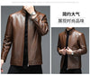 Classic goatskin leather jacket for men, lightweight, stylish, with stand collar and zipper, perfect for spring and autumn.