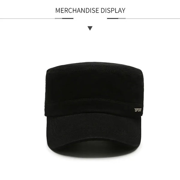 Black lightweight cap with a trendy duck tongue shape.