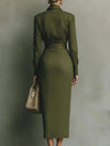 Close-up of the turn-down collar on the Autumn Whisper Maxi, showcasing its sophisticated design.