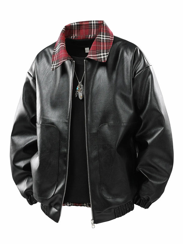 Classic men's faux leather jacket with turn-down collar, wind-resistant, cold-proof, perfect for autumn and winter style.