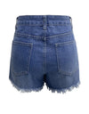 Frayed hem denim shorts in straight leg cut with authentic button fly closure