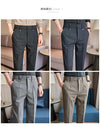 Men's slim fit dress pants in British style with elastic waist, perfect for casual or formal occasions, made from polyester b