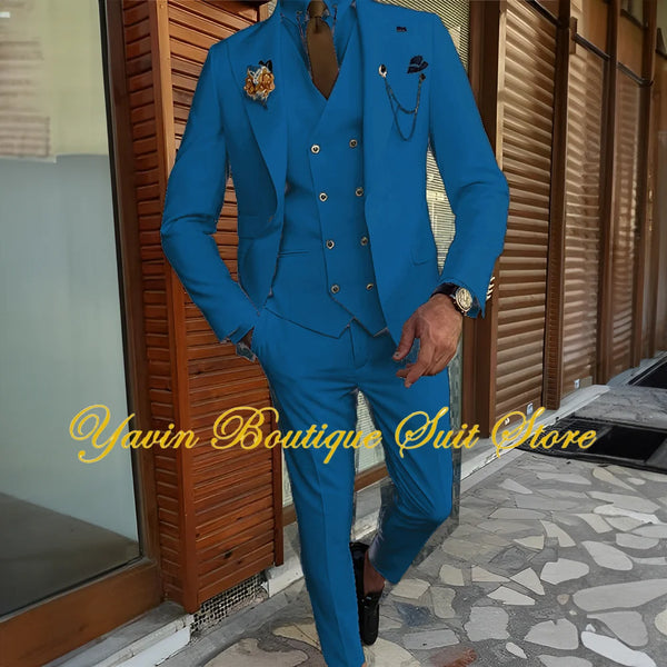 Detail of the suit's stitching, highlighting high-quality men's suiting.