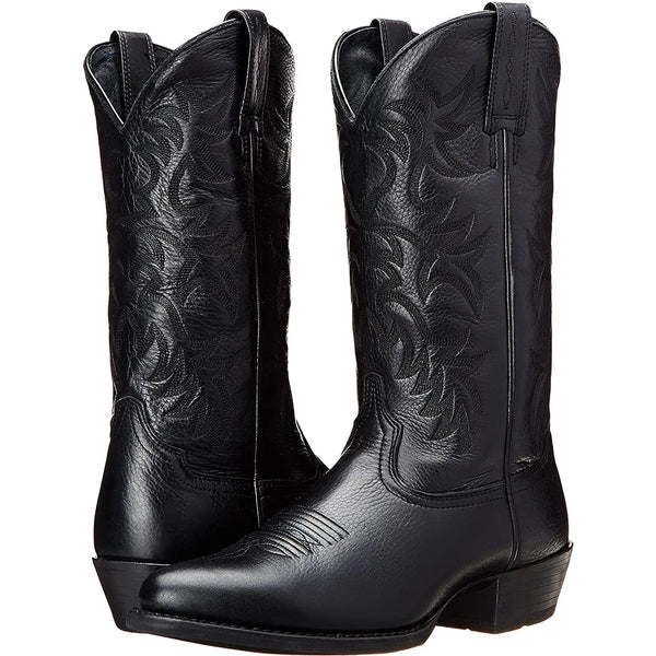 Handcrafted Western boots showcasing detailed embroidery and easy slip-on design