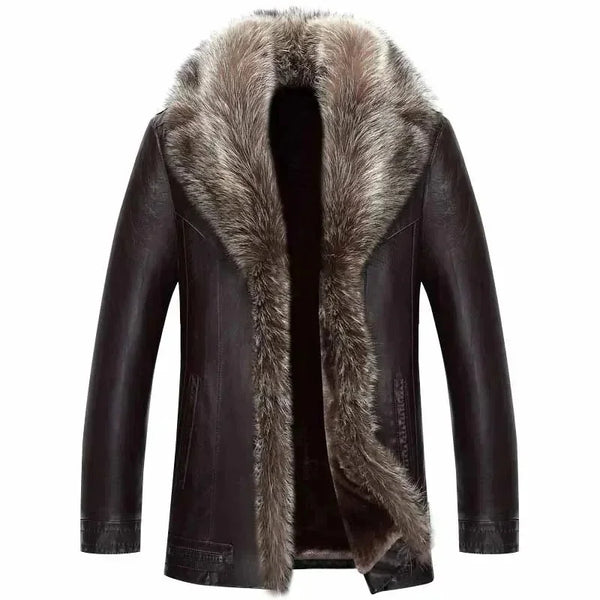 Trendy men's leather jacket ideal for winter fashion.