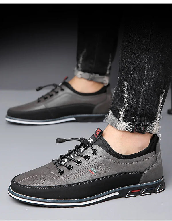 Extended-size professional footwear with patchwork detail and slip-on convenience