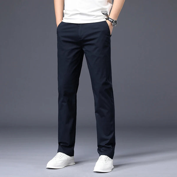 Premium Cotton Stretch Men's Casual Pants in classic colors, featuring a straight-leg design and comfortable spandex blend.