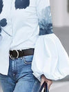 Elegant floral puff sleeve blouse for women, high-neck, loose fit, perfect for office and casual wear, vintage charm.