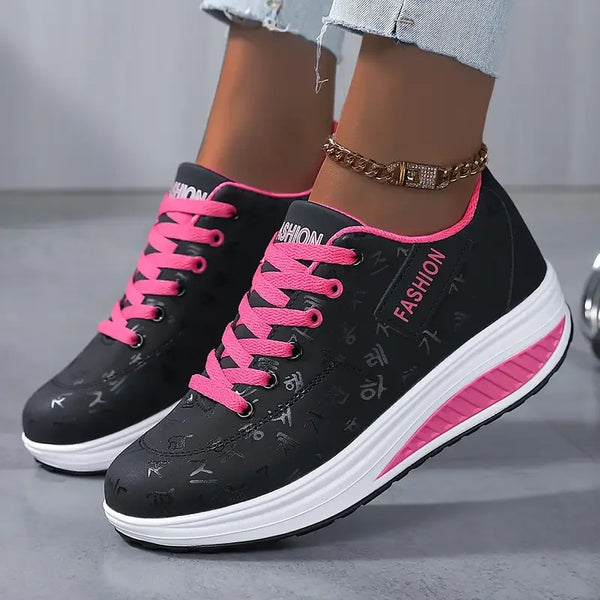 Breathable cotton-lined platform sneakers with secure lace closure